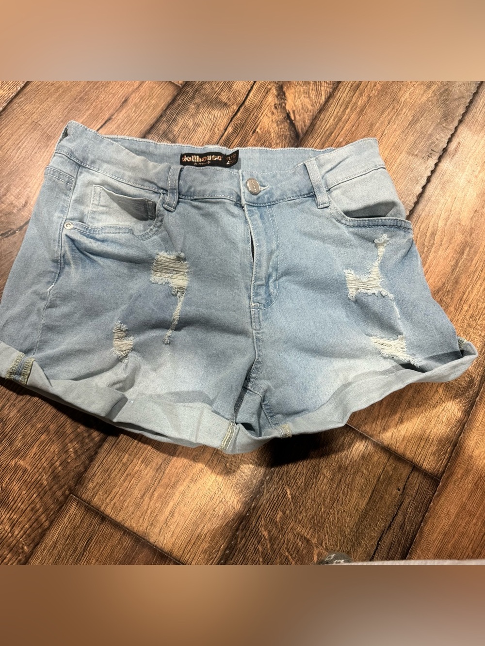 Dollhouse Light Wash Distressed Denim Jean Shorts